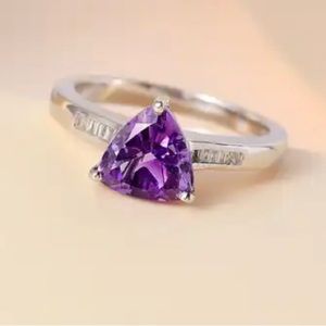 Genuine Moroccan Amethyst ring with Diamonds,platinum over sterling silver